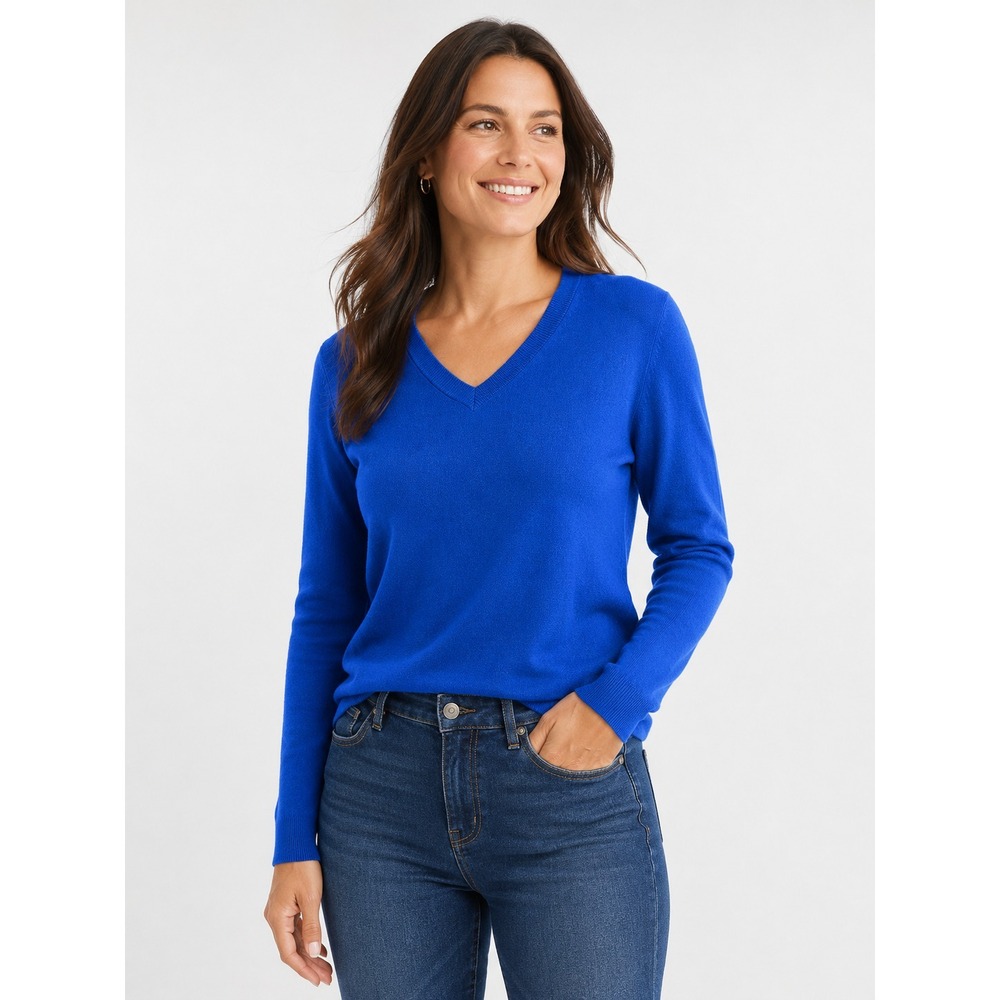 Croft and Barrow Pullover Women's XXL Blue Extra Soft V Neck Long Sleeve